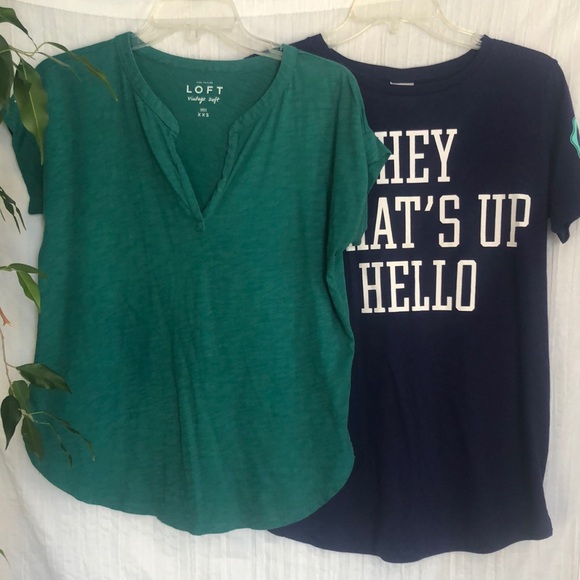 LOFT VINTAGE SOFT bright green size XXS top & VICTORIAS SECRET PINK size XS top - Picture 1 of 12